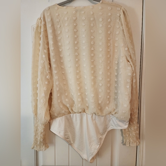 White Burch Cream Textured V-Neck Bodysuit Snap Crotch Romantic Victorian Sz 2X - Picture 5 of 10